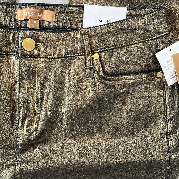 Ellen Tracy   jeans  Betty slim Ankle Pants  gold on black denim  mid rise Sz 10 - Picture 4 of 11